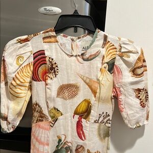 Shell Print Puff Sleeve Dress